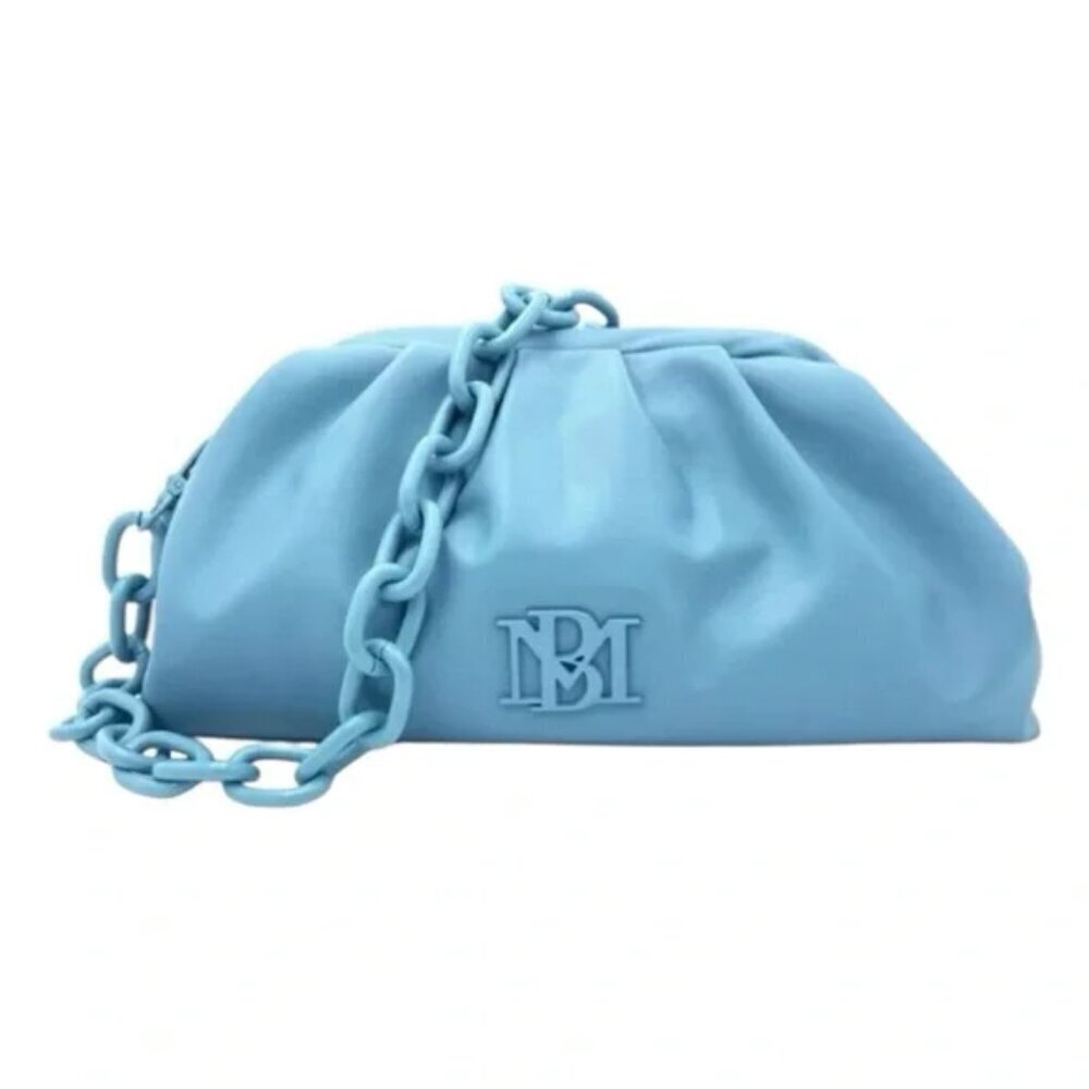 Badgley Mischka Wrapped Frame Clutch Chain Strap Blue Purse NWT MSRP $129 Vegan